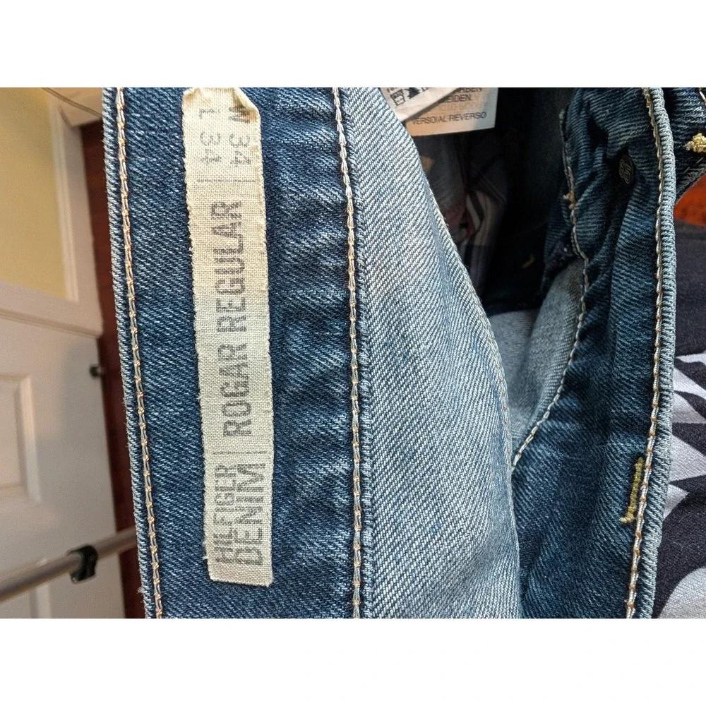 Tommy Hilfiger Jeans Rogar‎ Blue Straight Leg Moto Detail Medium Wash - Size 34